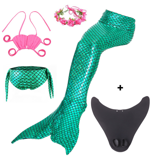 Zeemeerminstaart met bikini met MONOVIN verkleed set Schubben Groen Metallic