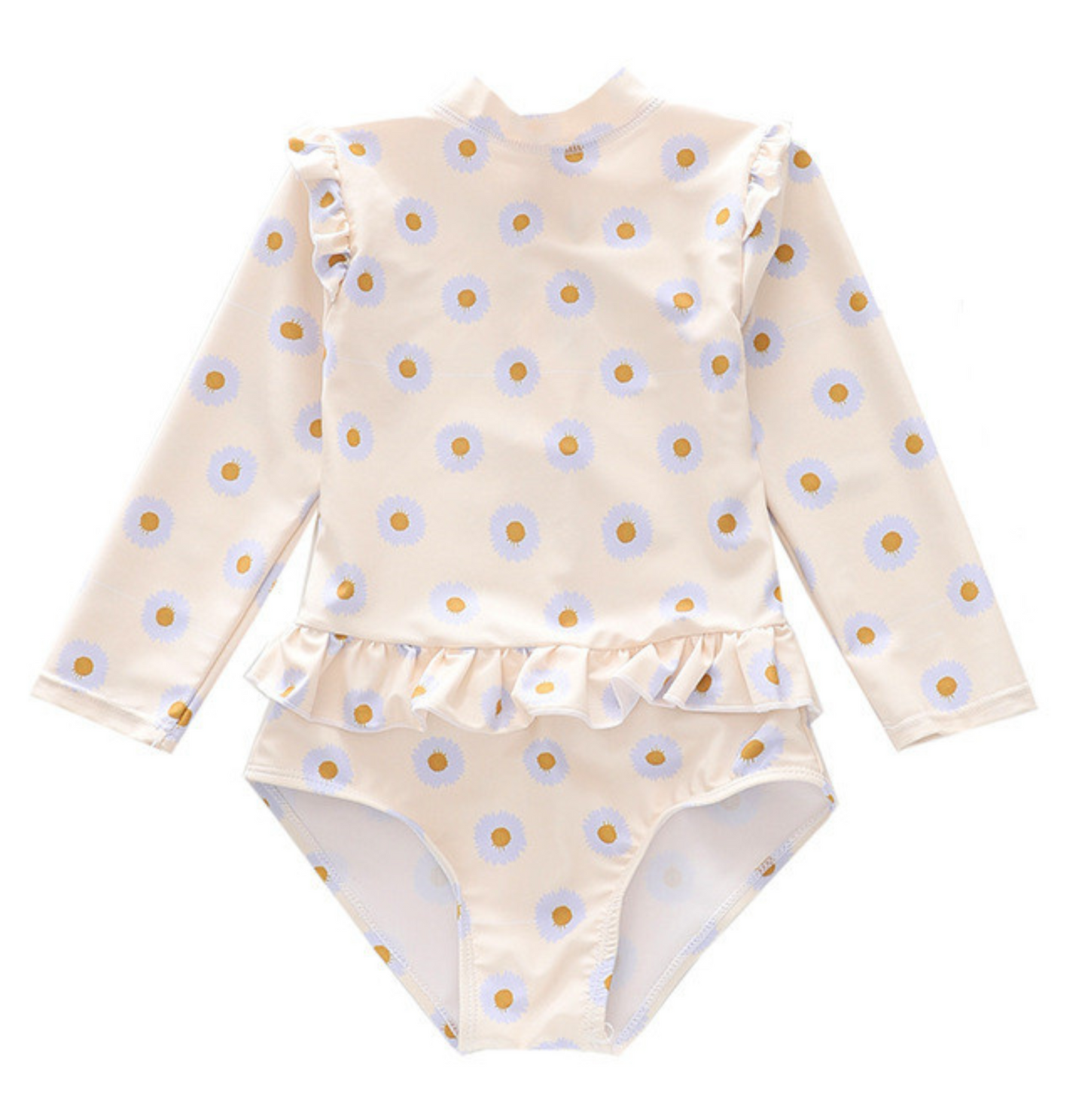 Badpak Lange Mouw Gebroken Wit met Bloemen print met Ruches Meisjes