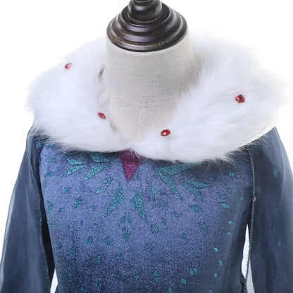 Elsa Verkleed Jurk Winter met Bontkraag Donker Blauw