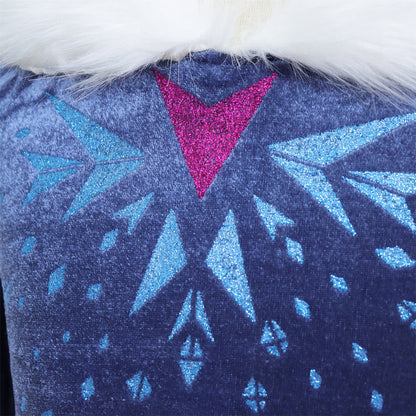 Elsa Verkleed Jurk Winter met Bontkraag Donker Blauw