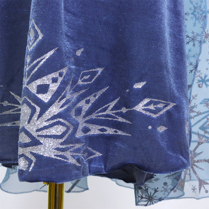 Elsa Verkleed Jurk Winter met Bontkraag Donker Blauw