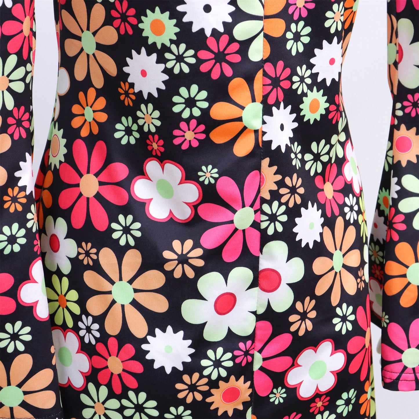 Hippie Verkleedjurk Dames Zwart met Bloemen print