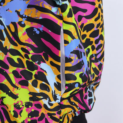 Retro Trainingspak Volwassenen Neon Panter Zebra Print met Metallic