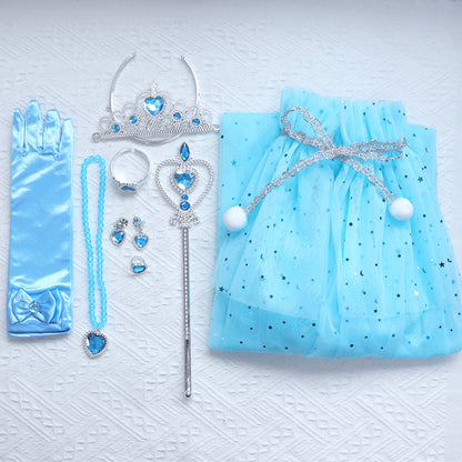 Prinsessen verkleedcape met Accessoires Blauw