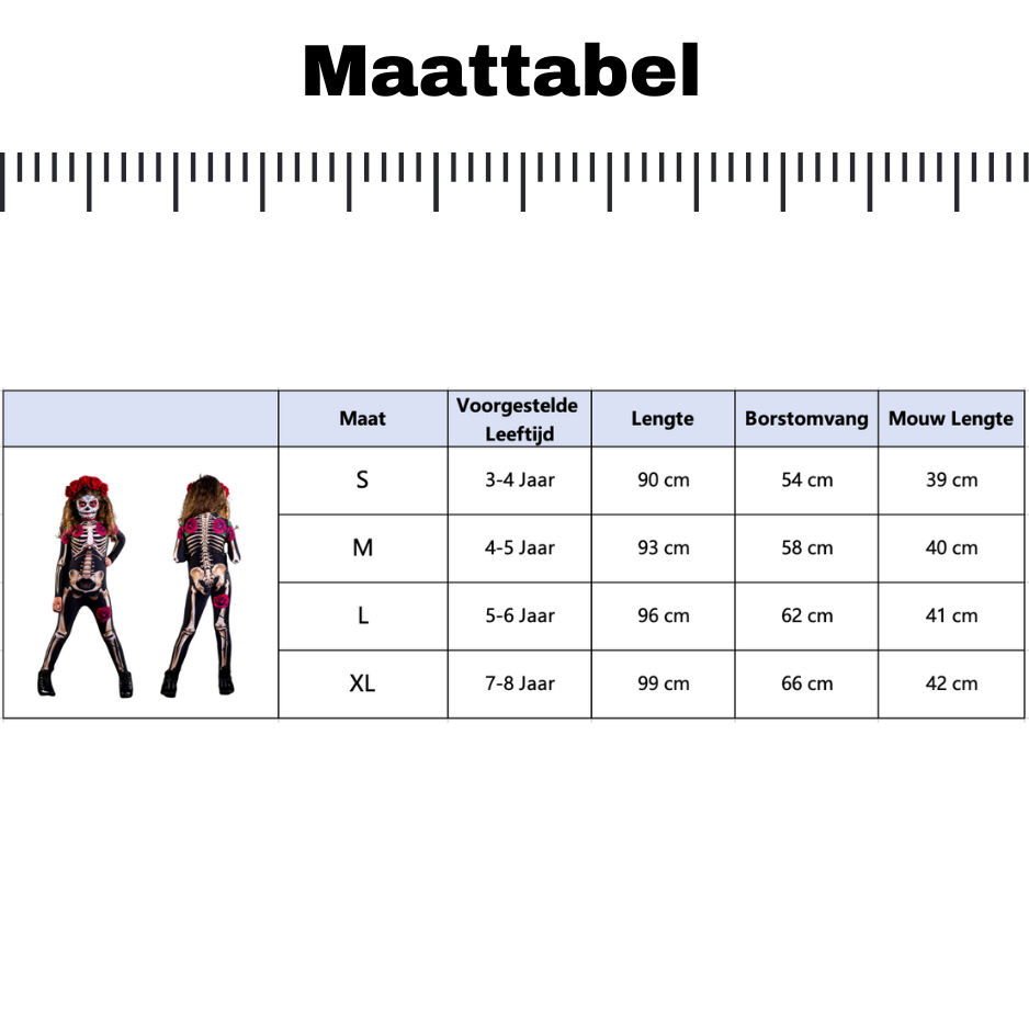 Skelet Verkleedpak Rozenprint Kinderen