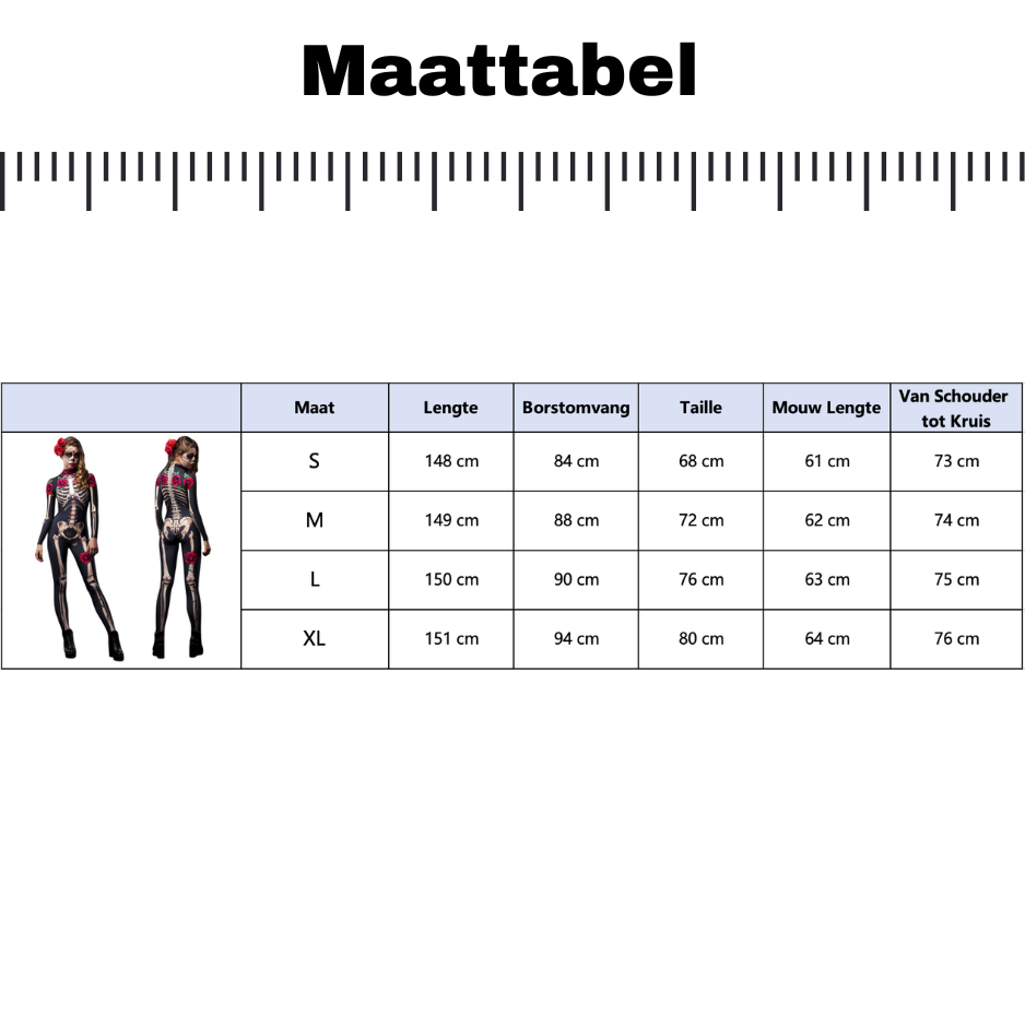Skelet Verkleedpak met Rozen Volwassenen