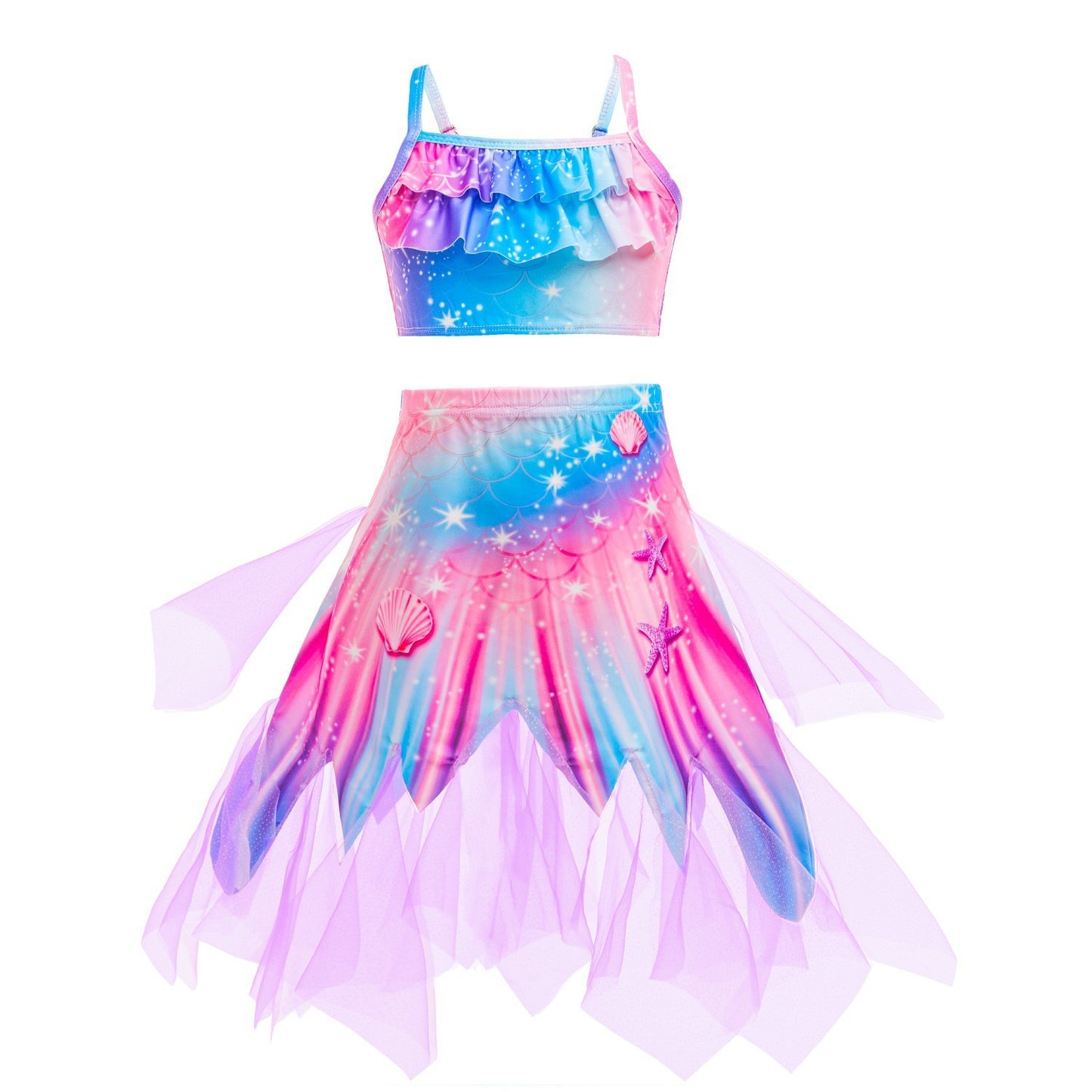 Zeemeermin Bikini Set met Luxe Zeemeermin Rok – Roze Blauw Paars