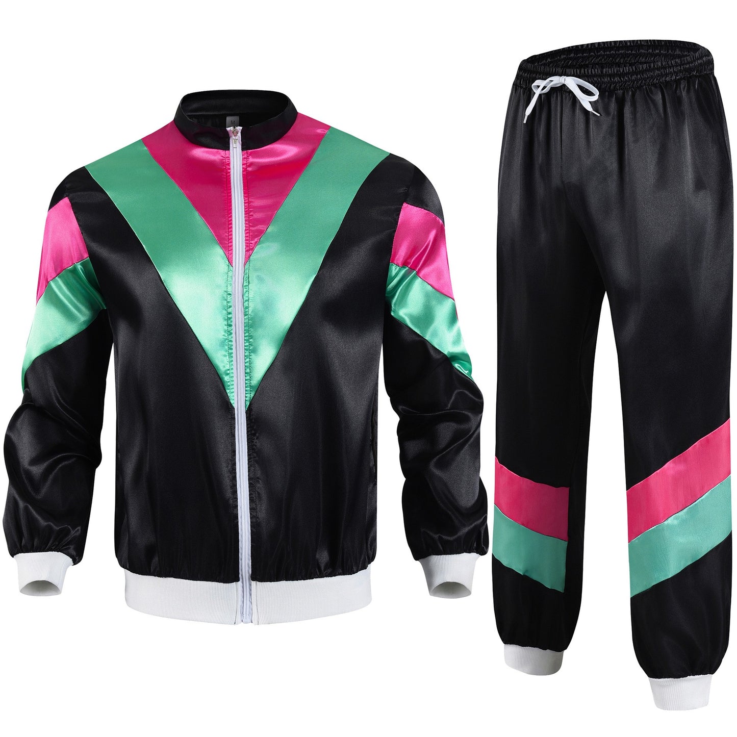 Retro Trainingspak Volwassenen Zwart met Neon Roze & Groen