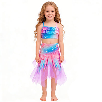Zeemeermin Bikini Set met Luxe Zeemeermin Rok – Roze Blauw Paars