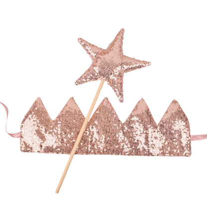 Luxe Verkleed Glitter Kroon en Staf Accessoires Rose Goud