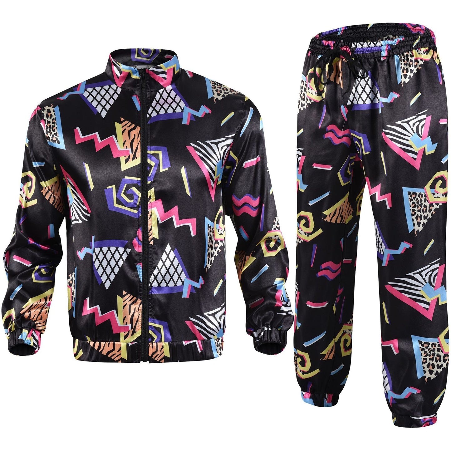 Retro Trainingspak Volwassenen Zwart met Retro Print