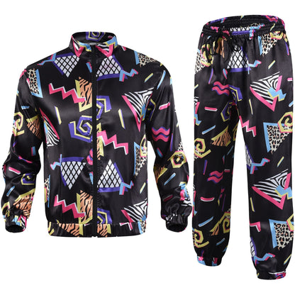 Retro Trainingspak Volwassenen Zwart met Retro Print