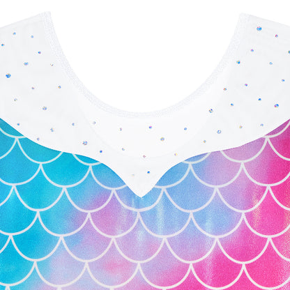 Turnpakje Meisjes met Lange Doorzichtige Mouwen Mermaid Schubben met Scrunchie