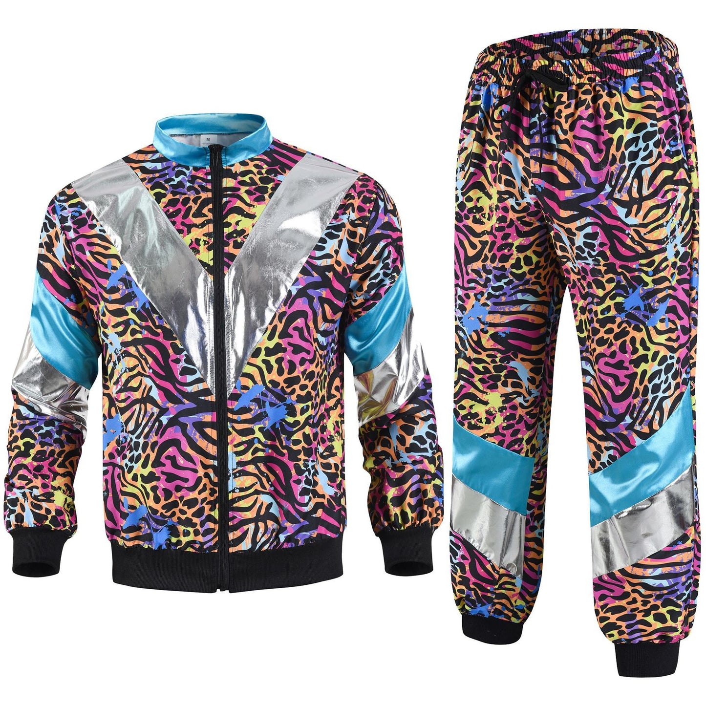 Retro Trainingspak Volwassenen Neon Panter Zebra Print met Metallic