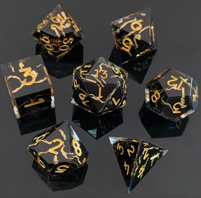 7 delige Resin Dice Set “Black Lightning”