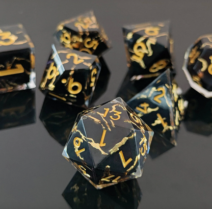 7 delige Resin Dice Set “Black Lightning”