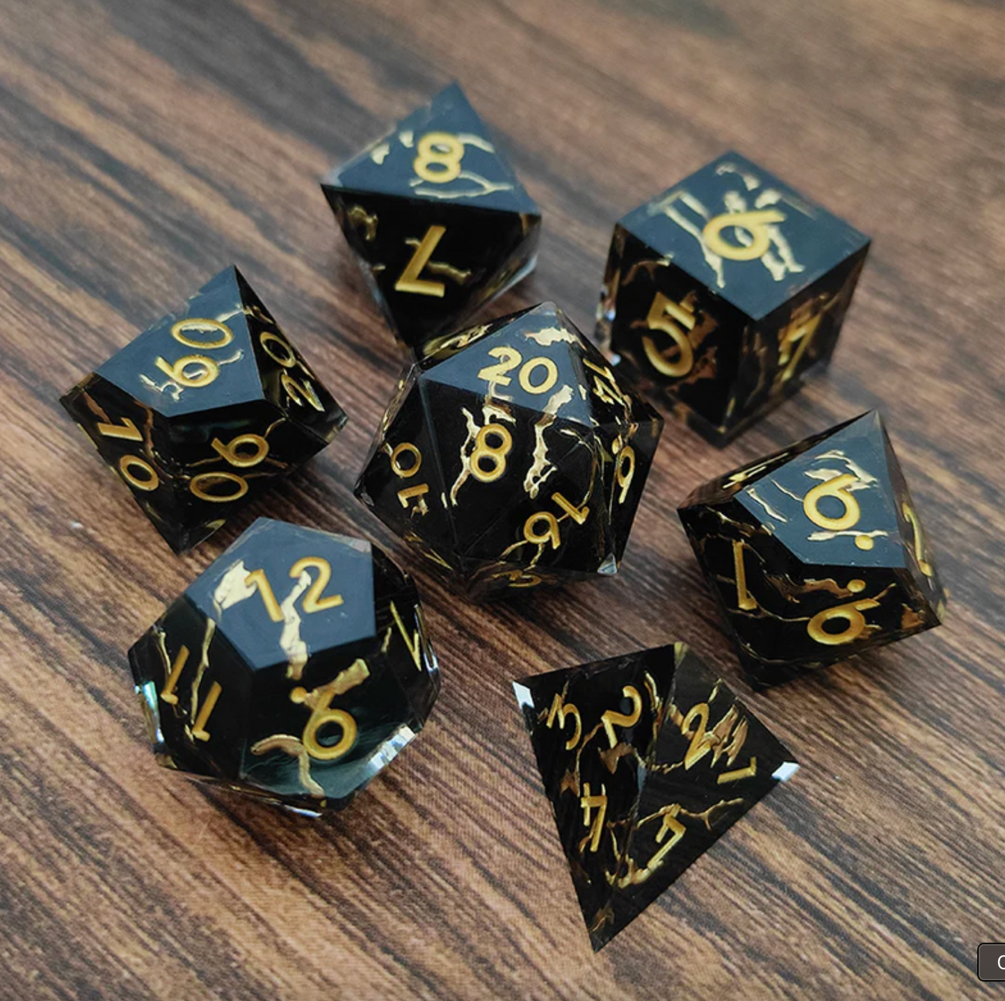 7 delige Resin Dice Set “Black Lightning”