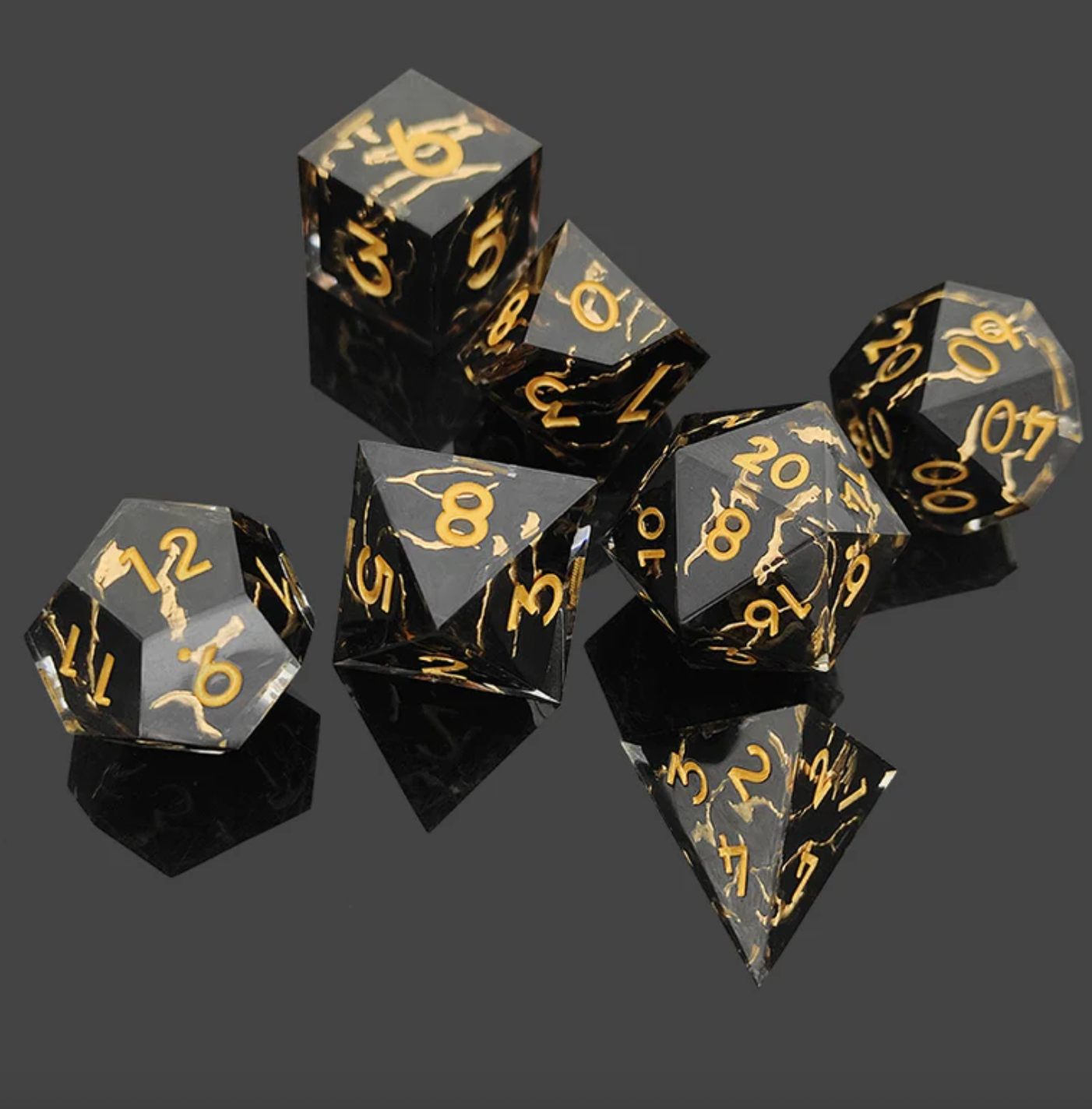 7 delige Resin Dice Set “Black Lightning”