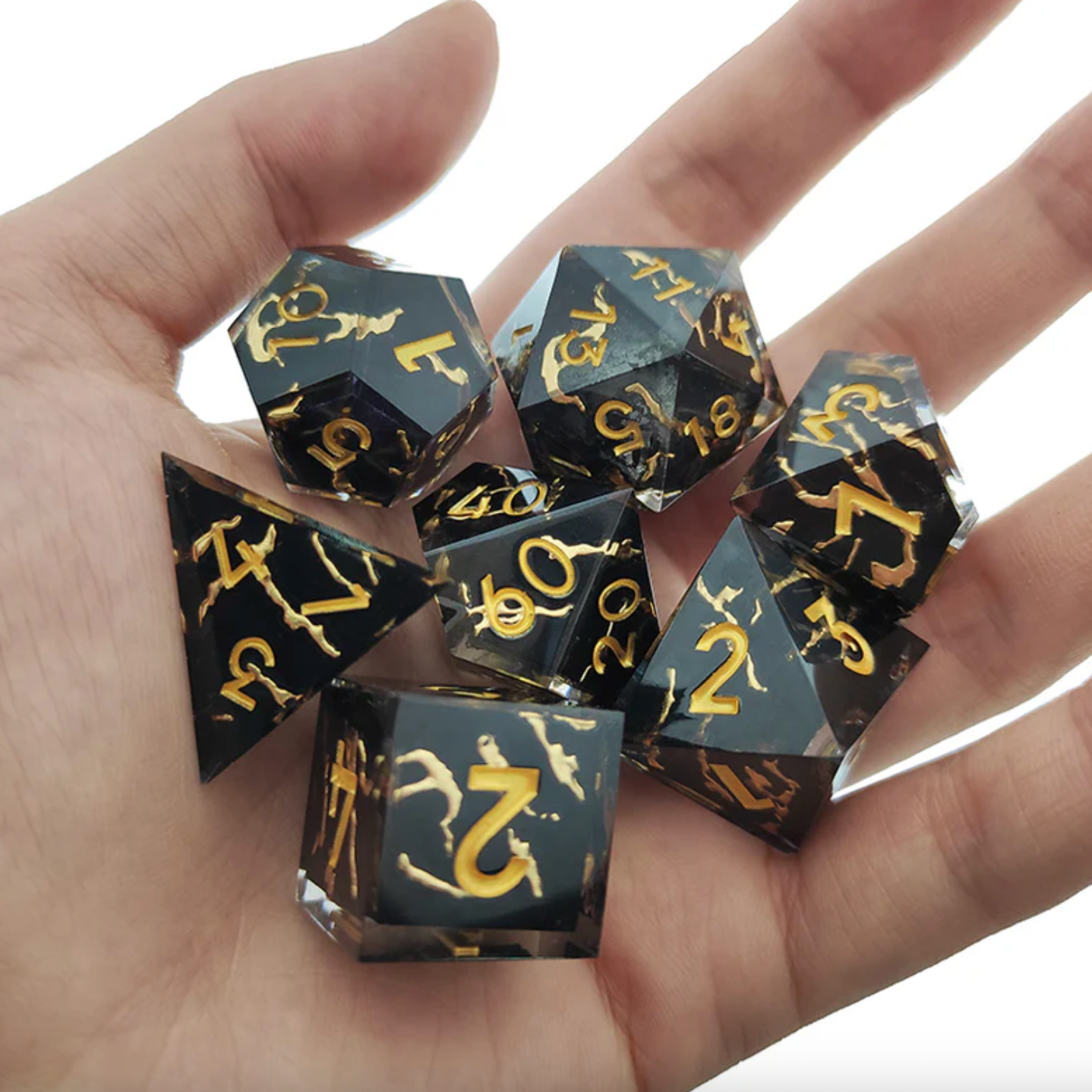 7 delige Resin Dice Set “Black Lightning”