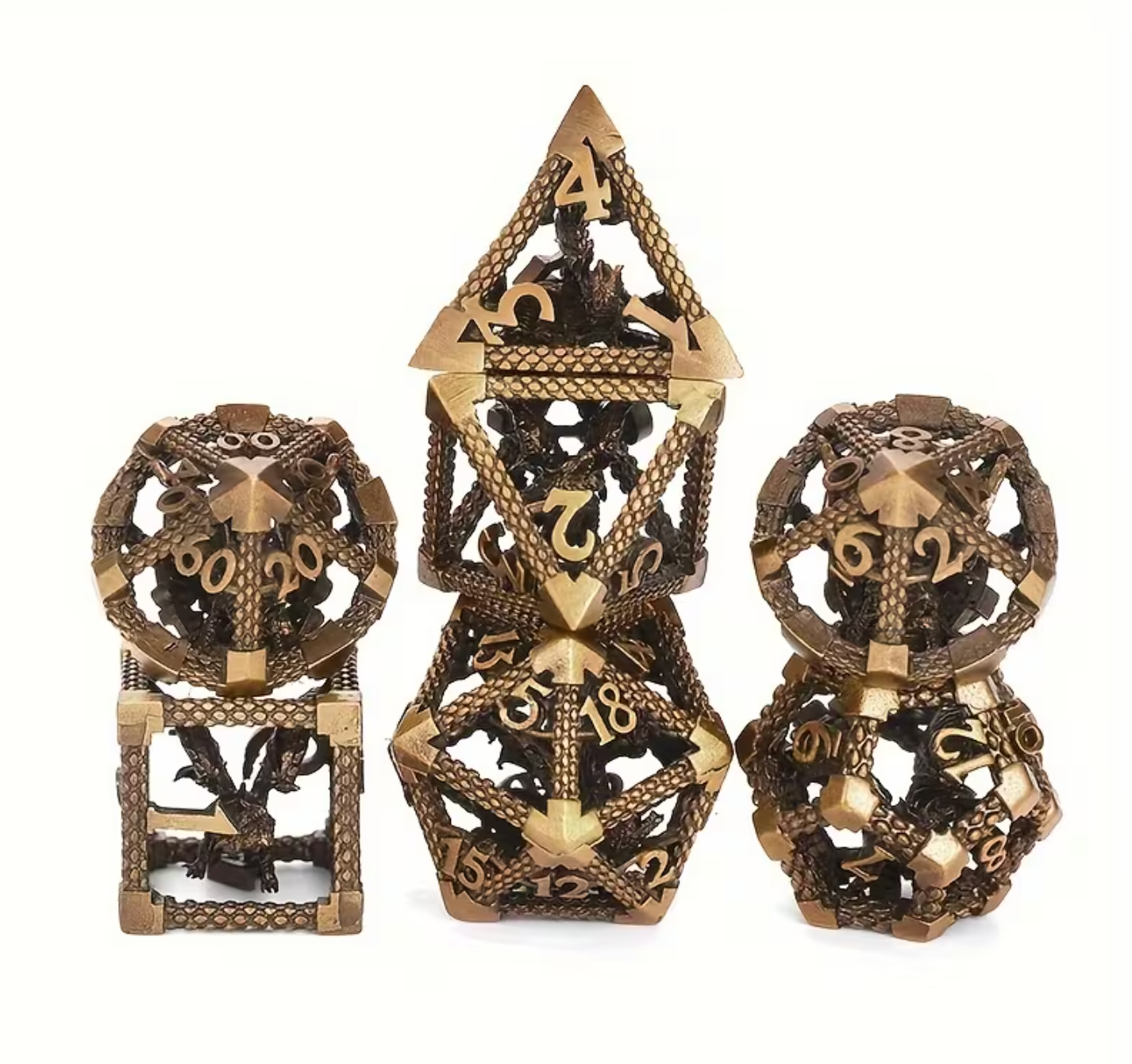 7-delige Metal Dice Set – “Dragonforge Bronze Hollow Core”