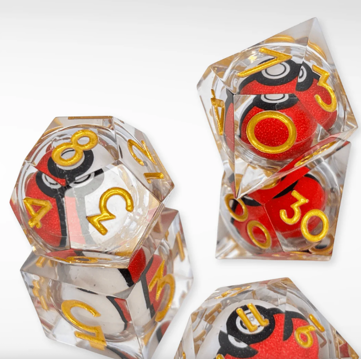 7 delige Liquid Core Resin Dice Set "Poké Core Crimson"