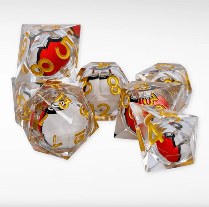 7 delige Liquid Core Resin Dice Set "Poké Core Crimson"
