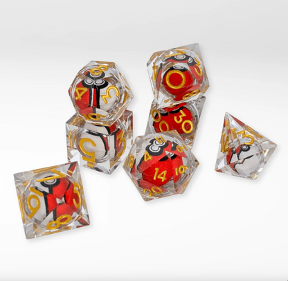 7 delige Liquid Core Resin Dice Set "Poké Core Crimson"