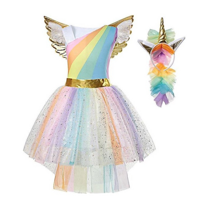 Regenboog Eenhoorn Verkleed Jurk met Haarband