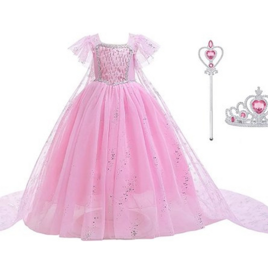 Elsa Prinsessenjurk Roze met staf en kroon