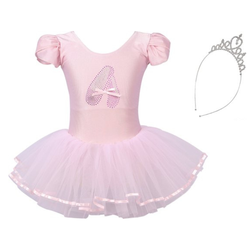 Roze balletpakje met tutu en glitterprint