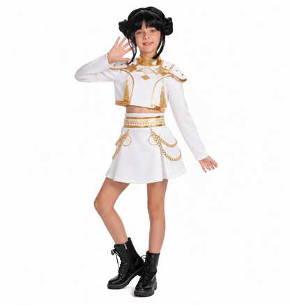 K-pop Demon Hunters Stijl Meisjes Verkleedset Zoey Wit/Goud