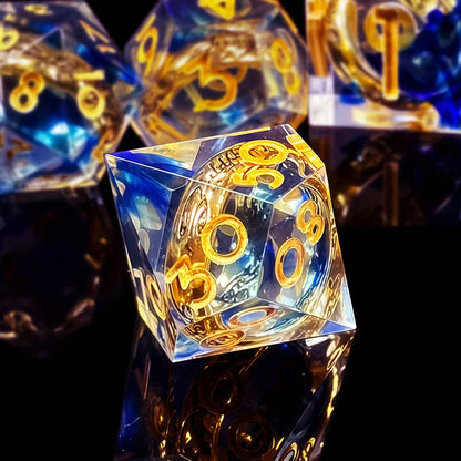 7 delige Resin Dice Set "The Ring Ocean Blue"