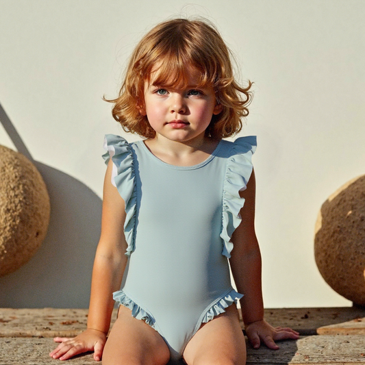Badpak Korte Mouw Licht Blauw met Ruches Meisjes | Maat 1-6 Jaar