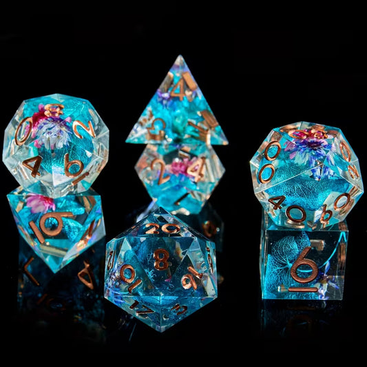 7 delige Resin Dice Set “Sapphire Bloom"