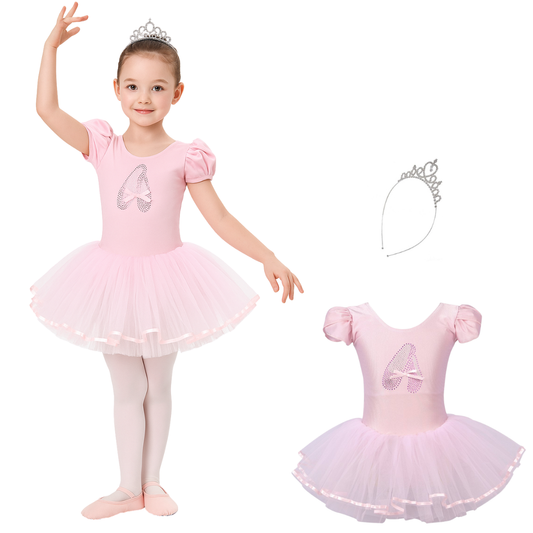 Roze balletpakje met tutu en glitterprint