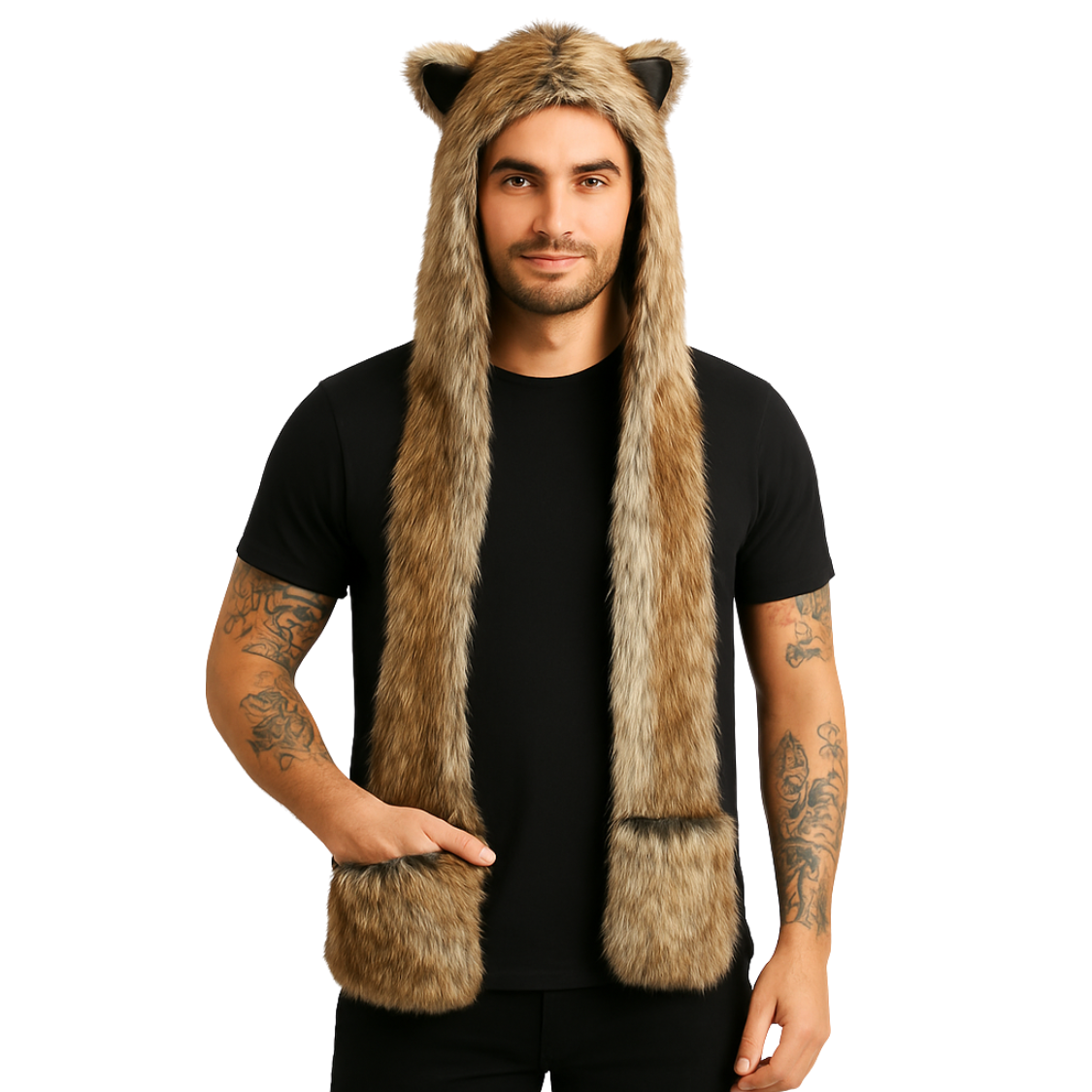 Faux Fur Berenmuts met Pootprint & Handwarmers