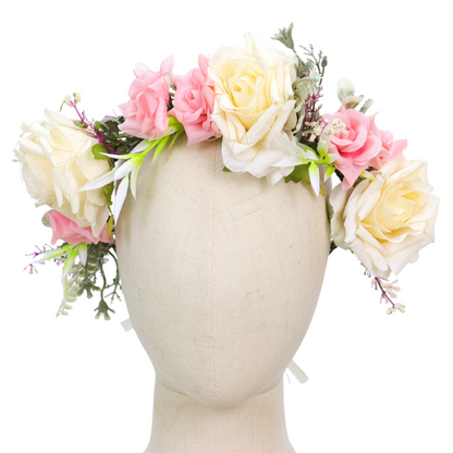 Bloemenkrans Haarband Roze & Crème