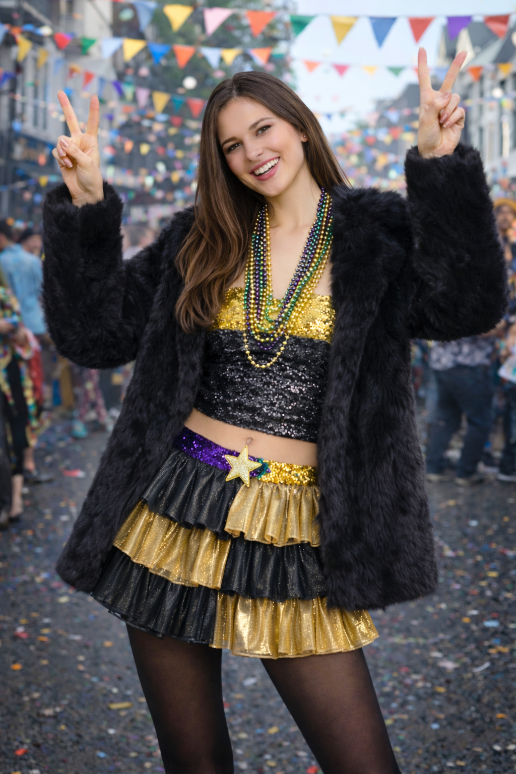 Zwarte Faux Bontjas voor Dames