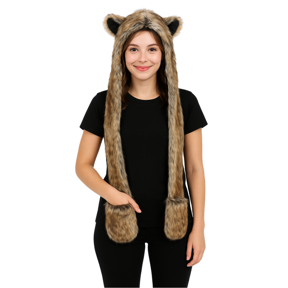 Faux Fur Berenmuts met Pootprint & Handwarmers