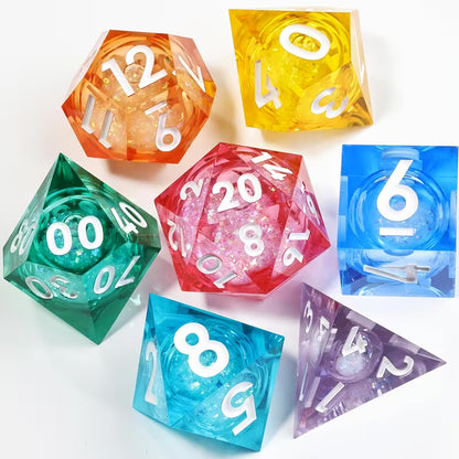 7 delige Liquid Core Resin Dice Set "Prism Stardust"