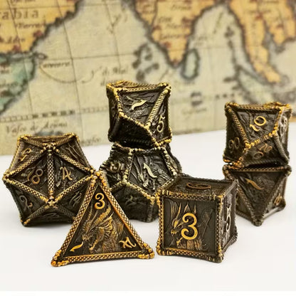 7 delige Metal Dice Set "Dragonblood Gold"