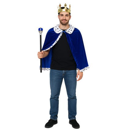 Koning cape/mantel met Kroon en staf voor volwassenen Blauw