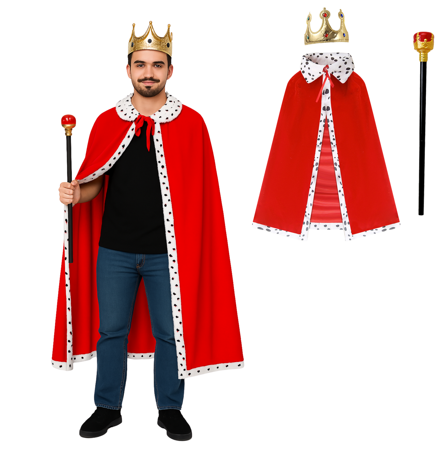 Koning cape/mantel met Kroon en staf voor volwassenen Rood