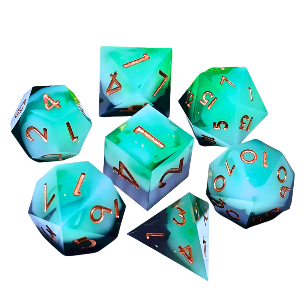 7 delige Resin Dice Set “Oceanheart Pearl"