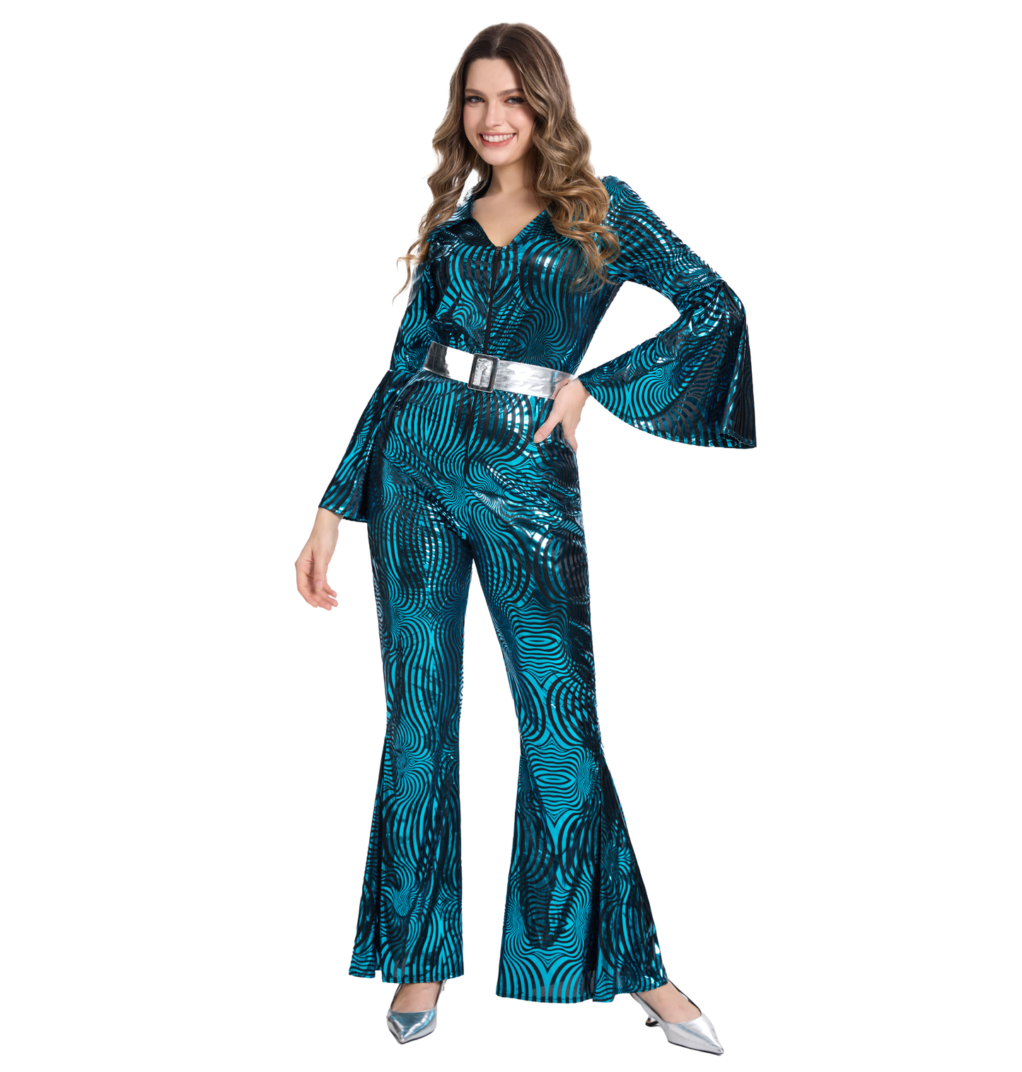 Disco Jumpsuit Dames Metallic Blauw