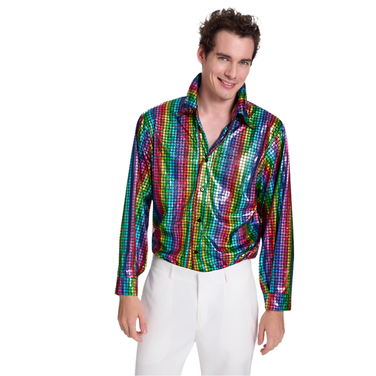 Disco Overhemd Metallic Regenboog Heren