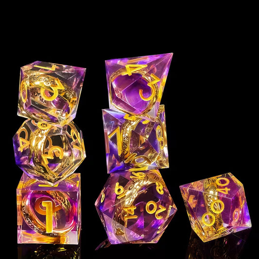 7 delige Resin Dice Set "The Ring Mystic Purple"