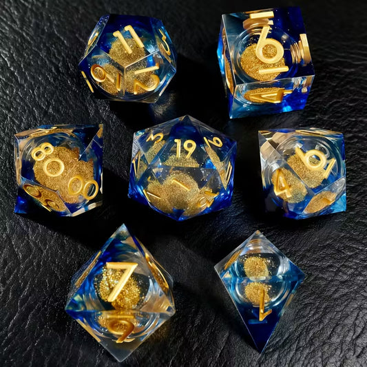 7 delige Liquid Core Resin Dice Set "Sapphire Stardust"
