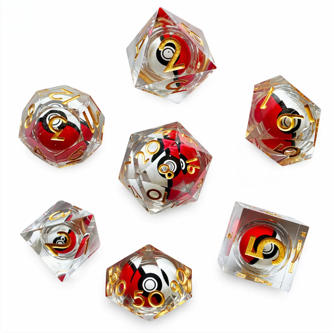 7 delige Liquid Core Resin Dice Set "Poké Core Crimson"