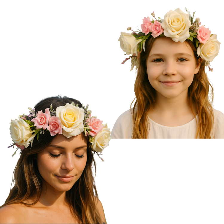 Bloemenkrans Haarband Roze & Crème